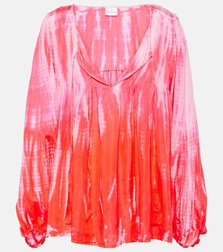 Printed tasseled silk top