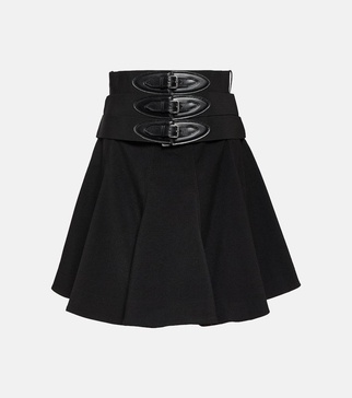Belted wool miniskirt
