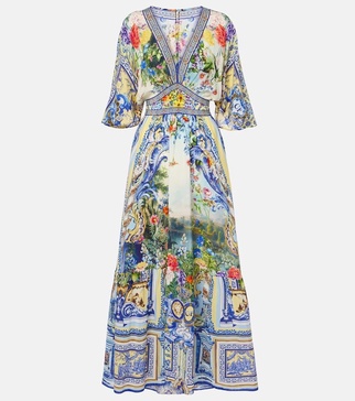 Printed ruffled silk maxi dress