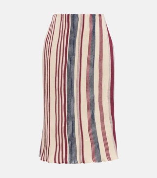 Striped linen and cotton midi skirt