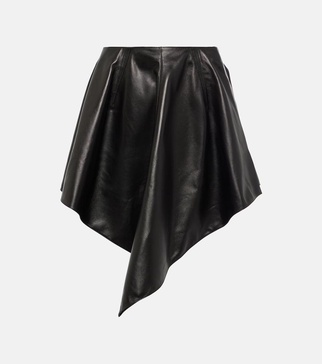 Asymmetric leather miniskirt