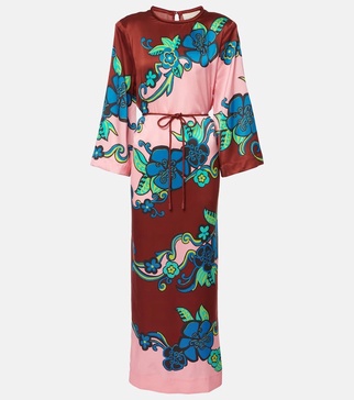 Printed silk satin maxi dress