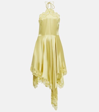 Lace-trimmed satin midi dress