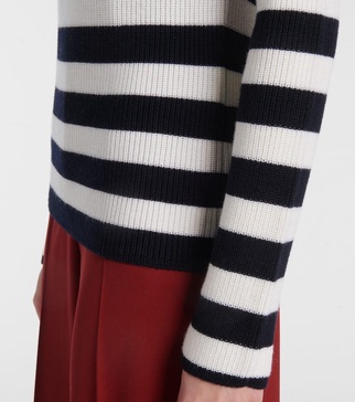 Bow-detail striped virgin wool sweater