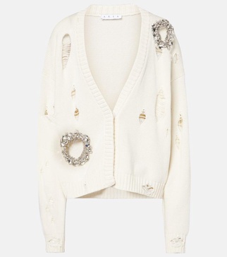 Crystal-embellished cotton and cashmere cardigan