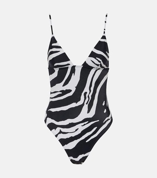 Zebra-print high-leg swimsuit