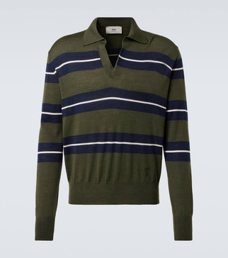 Striped wool and silk polo sweater