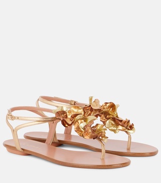 Appliqué metallic leather sandals