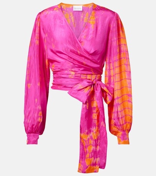 Tie-dye silk wrap top