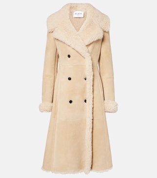Shearling-trimmed suede coat