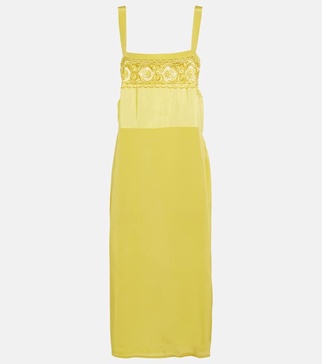 Lace-trimmed silk-blend midi dress