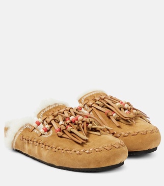Journey faux fur-trimmed suede mules