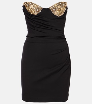 Embellished draped jersey bustier dress