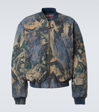Printed denim bomber jacket