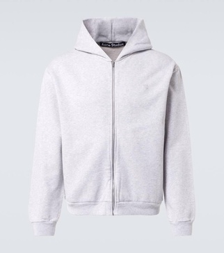 Face cotton fleece zip-up hoodie