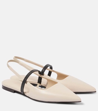 Pointy leather slingback pumps