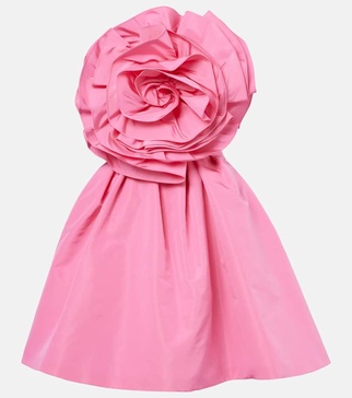 Floral-appliqué silk faille cocktail dress