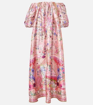 Crystal-embellished floral tafetta maxi dress