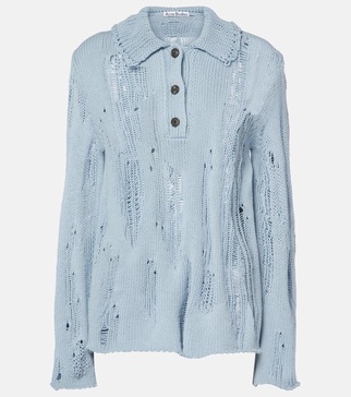 Distressed cotton and wool sweater