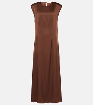 Rose silk satin maxi dress