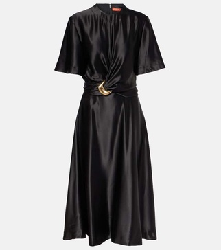 Honey belted silk satin midi dress