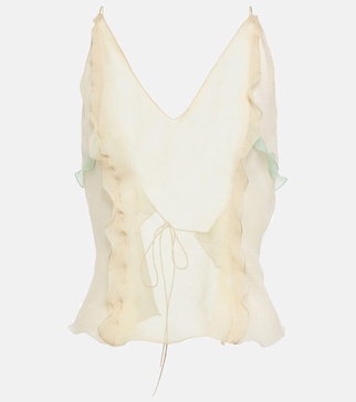 Sheer ruffled silk chiffon top