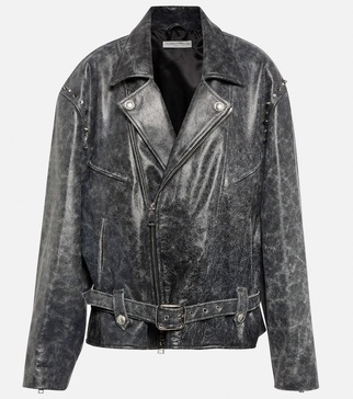 Distressed leather jacket