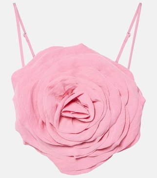 Floral-appliqué gabardine crop top