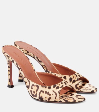 Alexa 95 leopard-print satin mules