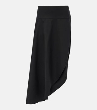 Asymmetric wool midi skirt