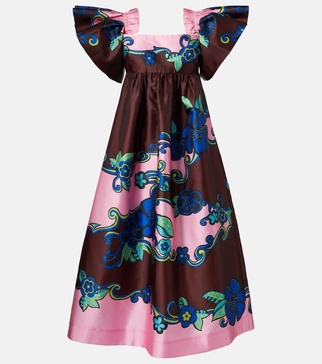 Floral off-shoulder satin maxi dress 