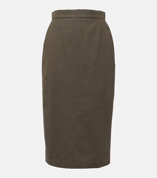 Cognac denim midi skirt