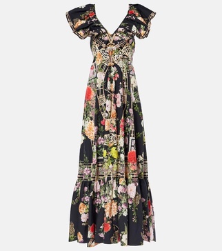 Ruffled floral cotton maxi dress