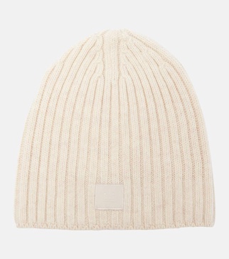 Face ribbed-knit wool beanie