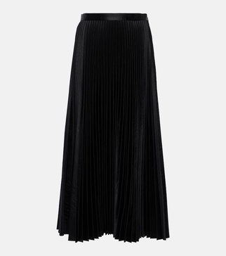 Pleated croc-effect satin midi skirt