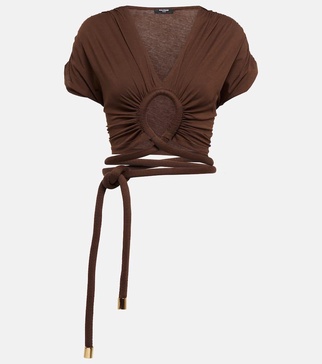 Draped cutout jersey tie top