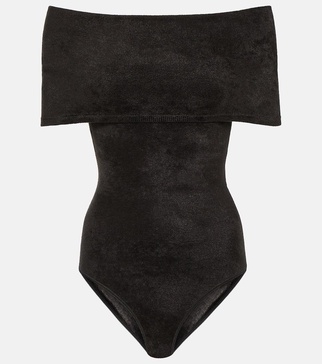 Off-shoulder velvet bodysuit