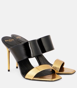 PB patent and mirrored leather mules