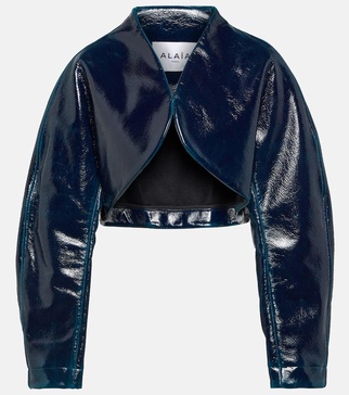 Coated wool cropped jacket
