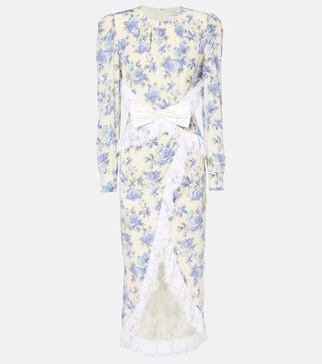 Bow-detail lace-trimmed silk maxi dress