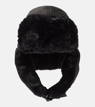 Faux fur-trimmed hat