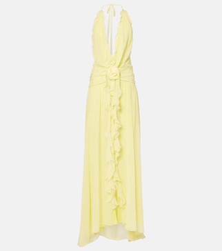 Halterneck silk georgette maxi dress
