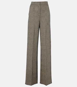 Cognac houndstooth wool-blend straight pants