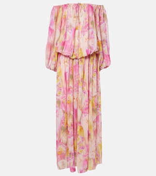 Floral off-shoulder georgette gown