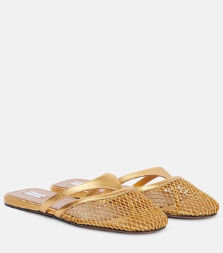 Infradito leather and fishnet mules