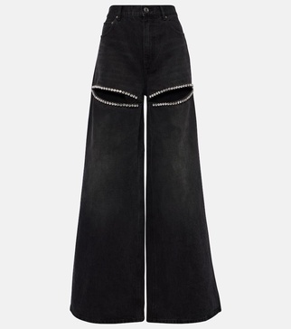 Crystal-embellished wide-leg jeans