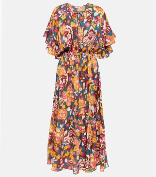 Piment floral silk and cotton midi dress