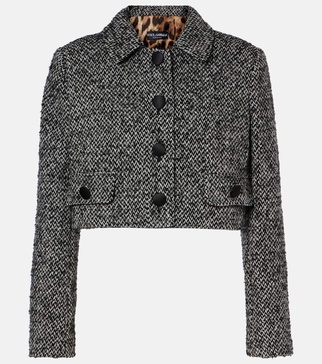 Cropped wool-blend tweed jacket