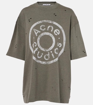 Distressed logo cotton-blend T-shirt