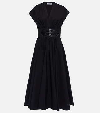 Belted cotton poplin midi dress